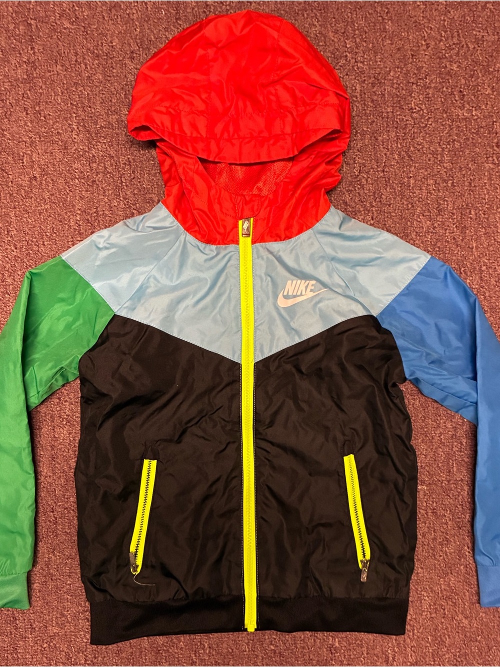Nike Colorblock Kids Hooded Rain Jacket - Red/Black/Blue/Green